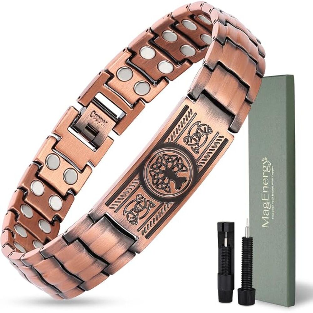 Men's 99.99% Pure Copper Tree of Life Magnetic Bracelet Adjustable